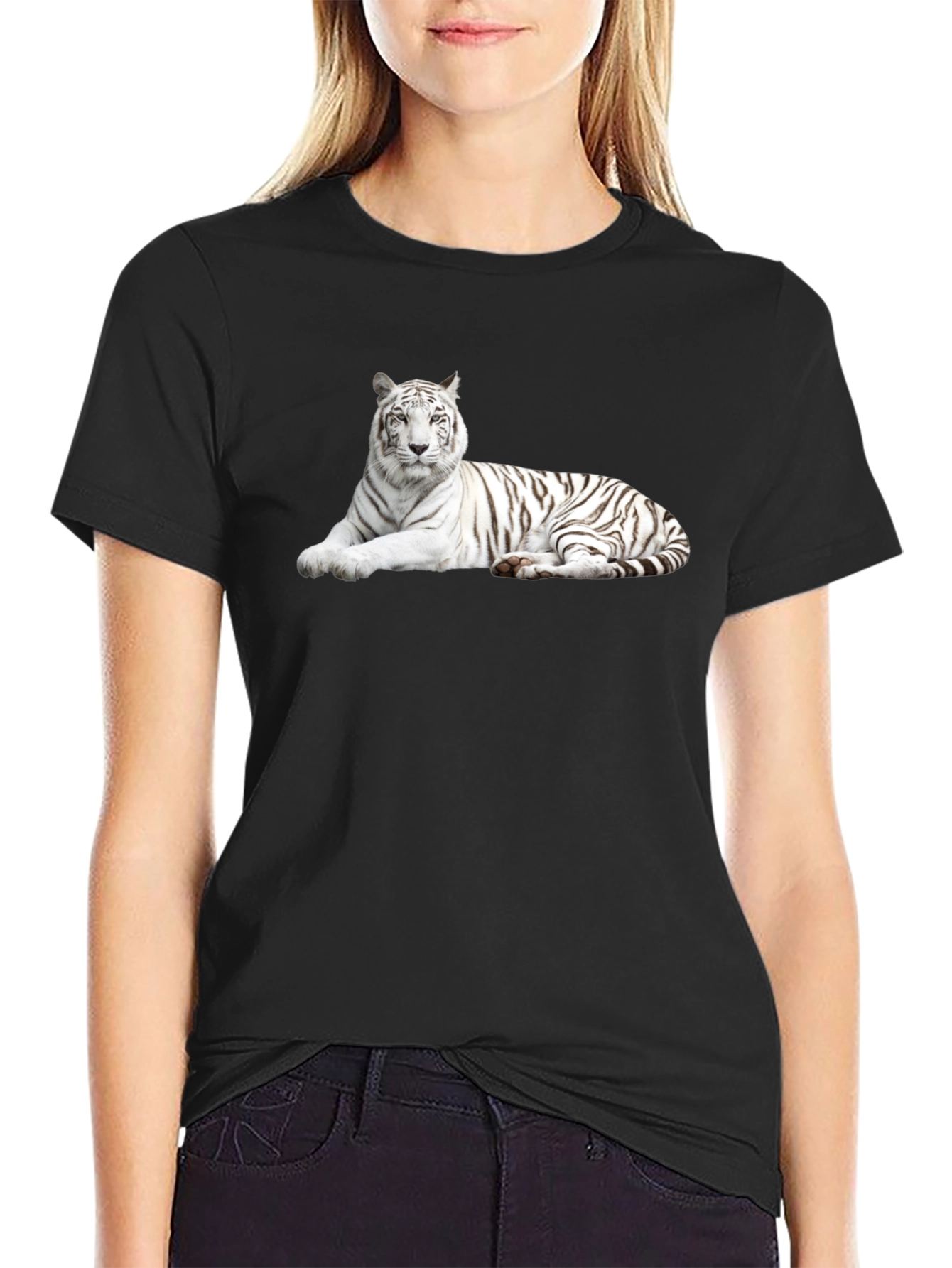 Black White Tiger Graphic Tee - Stylish Black T-Shirt view 2