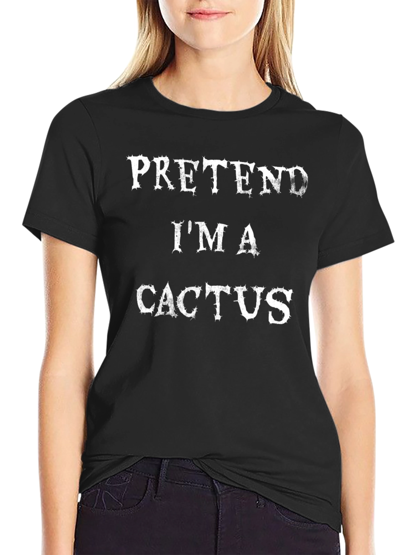 Black Pretend I'm a Cactus T-Shirt - Funny Costume Party Tee view 2