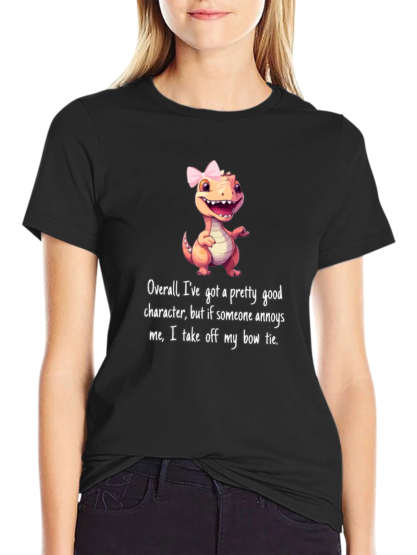 Black Dino Bow Tie T-Shirt: Good Character, But... view 2