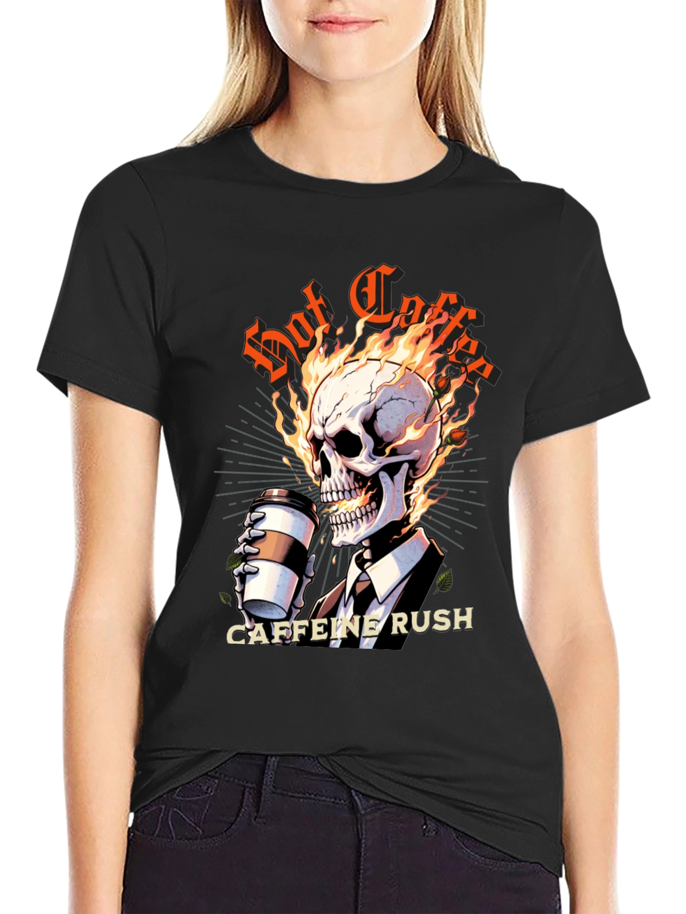 Black Hot Coffee Caffeine Rush Graphic T-Shirt view 2