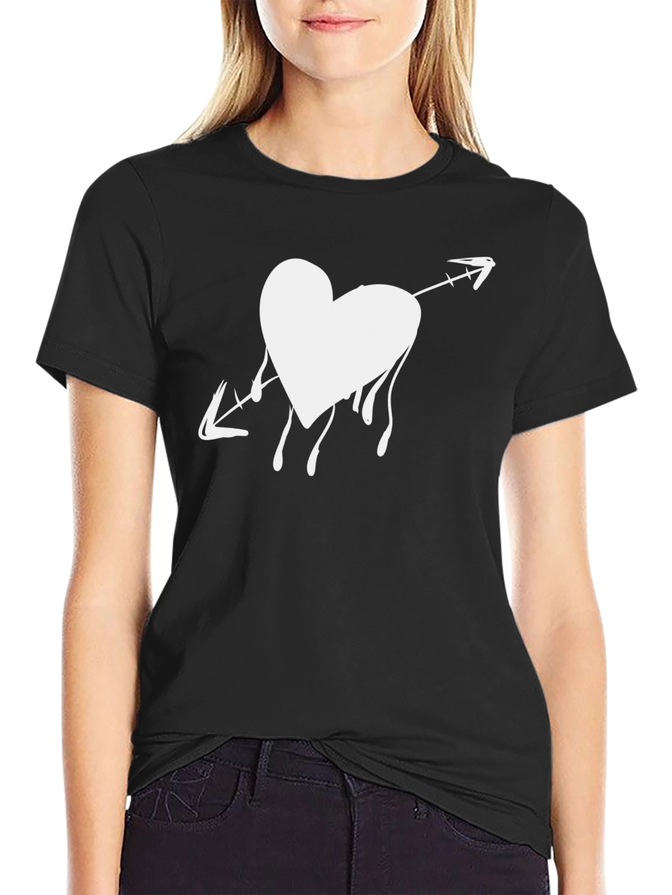 Black Heart Arrow Graphic Tee - Stylish Black T-Shirt view 2