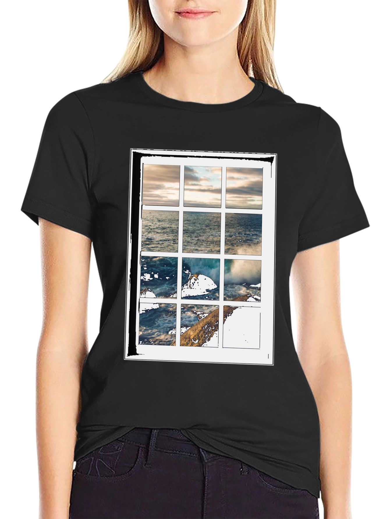 Black Ocean View Graphic Tee - Soft Cotton Blend view 2