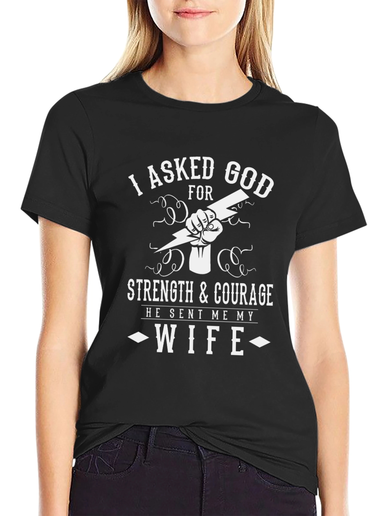 Black I Asked God for Strength T-Shirt view 2
