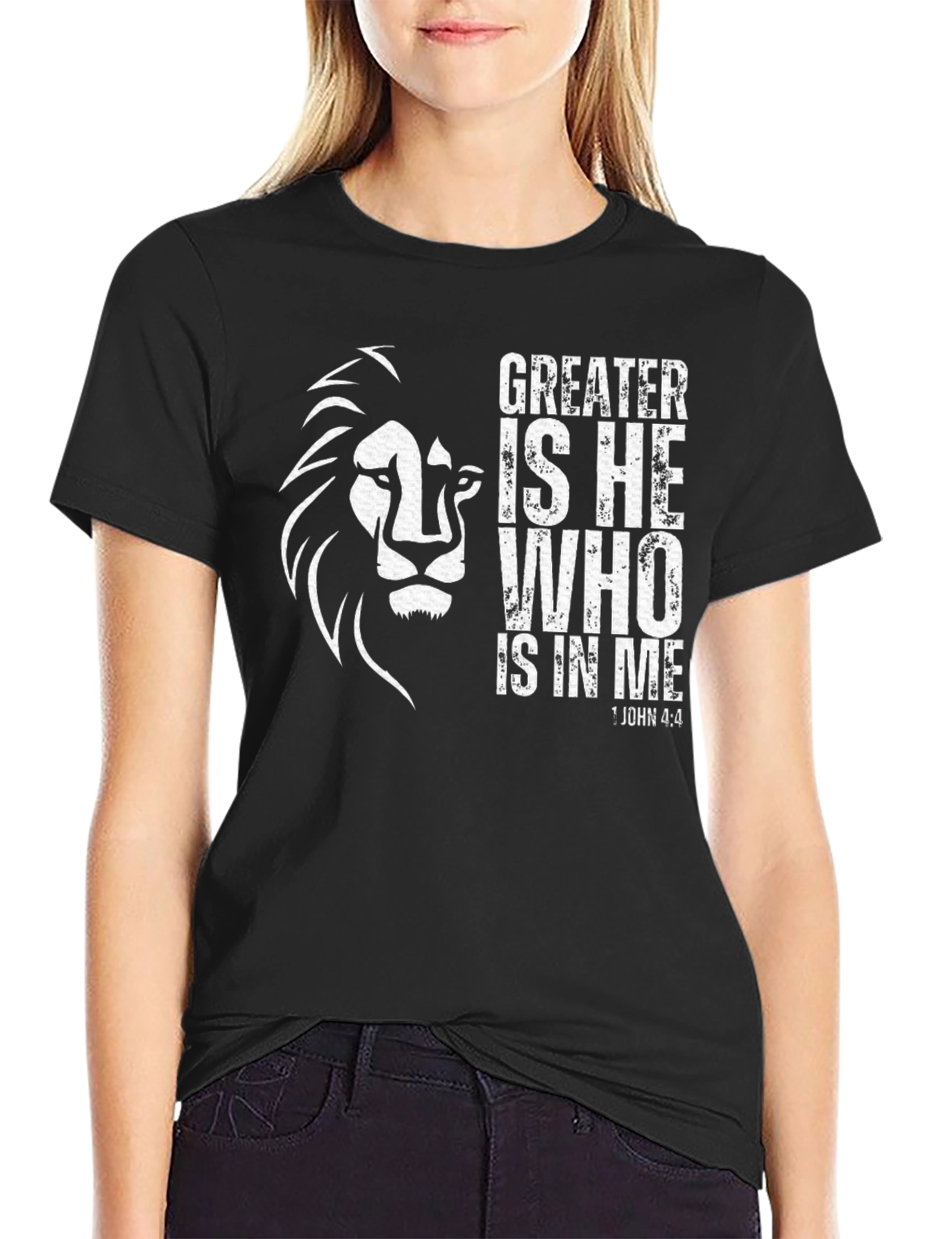 Black Greater Is He Lion Graphic T-Shirt view 2