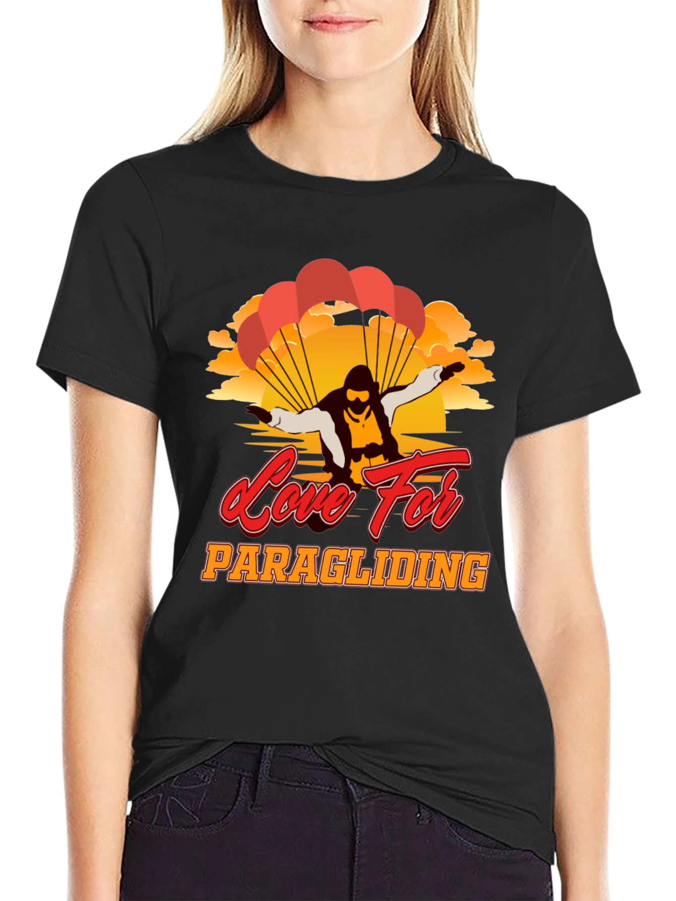 Black Paragliding Love Graphic Tee | Adventure Seeker Shirt view 2