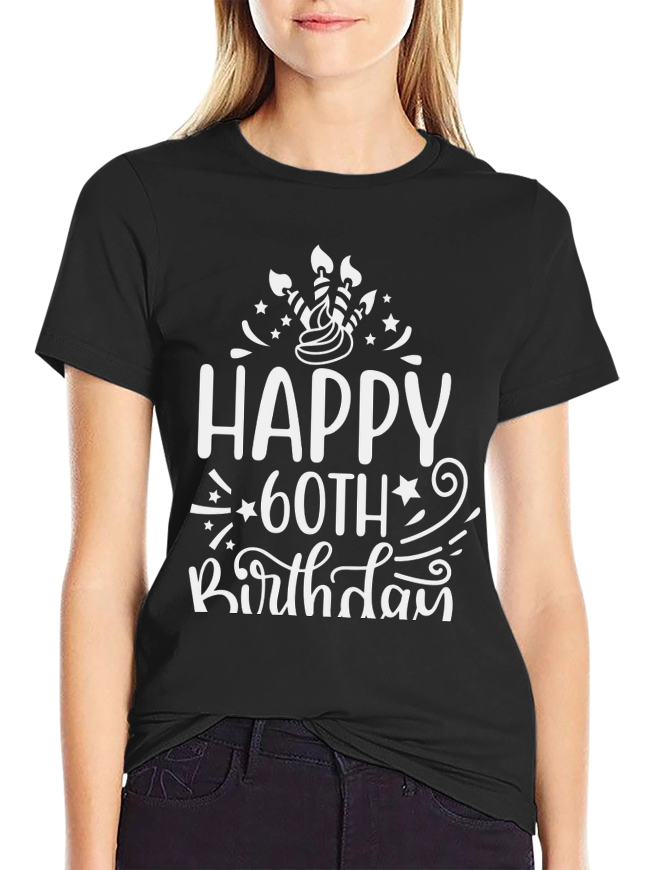 Black Happy 60th Birthday T-Shirt view 2
