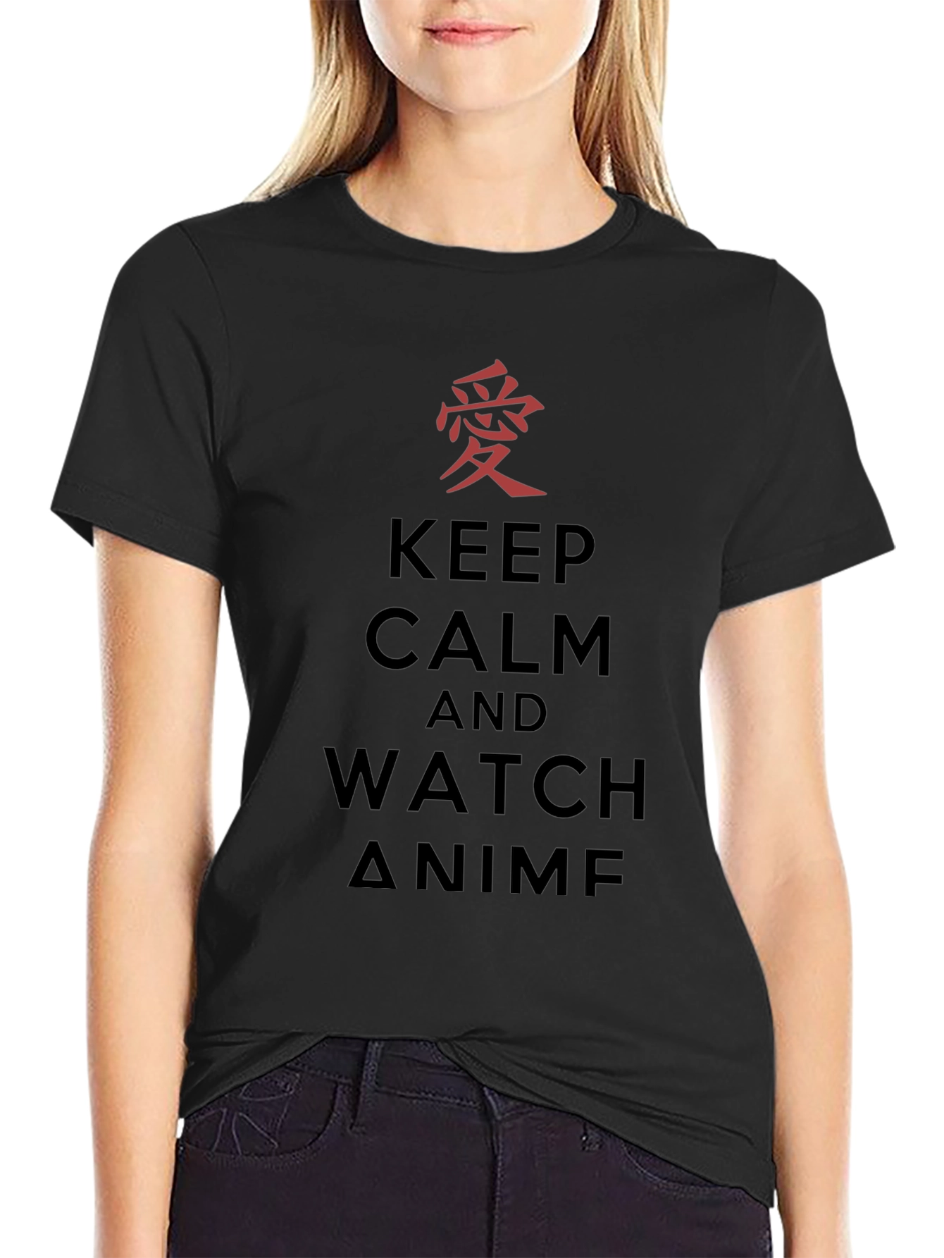 Black Keep Calm & Watch Anime T-Shirt - Black view 2