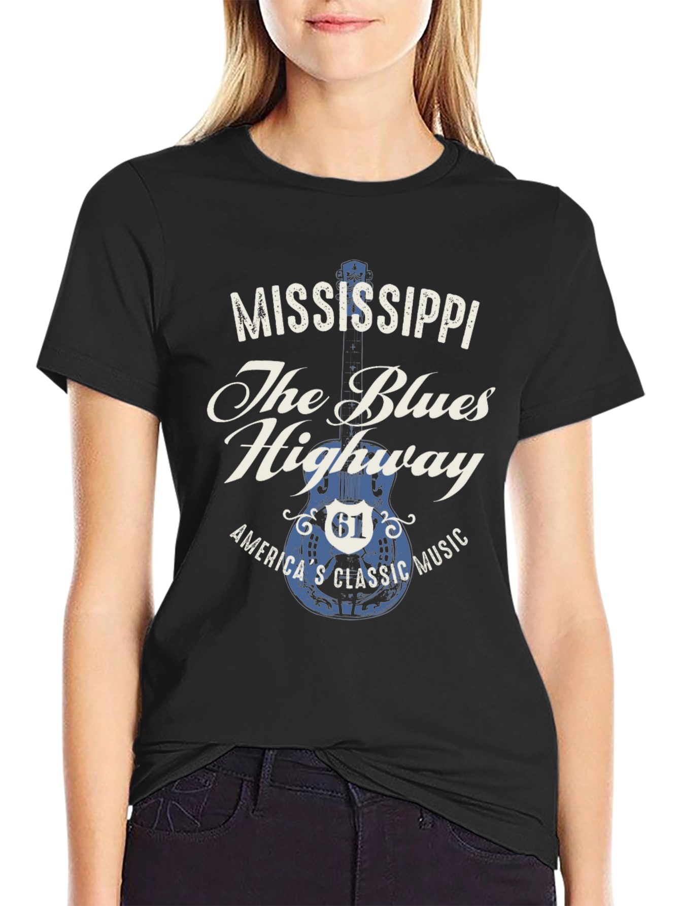 Black Mississippi Blues Highway Graphic T-Shirt view 2