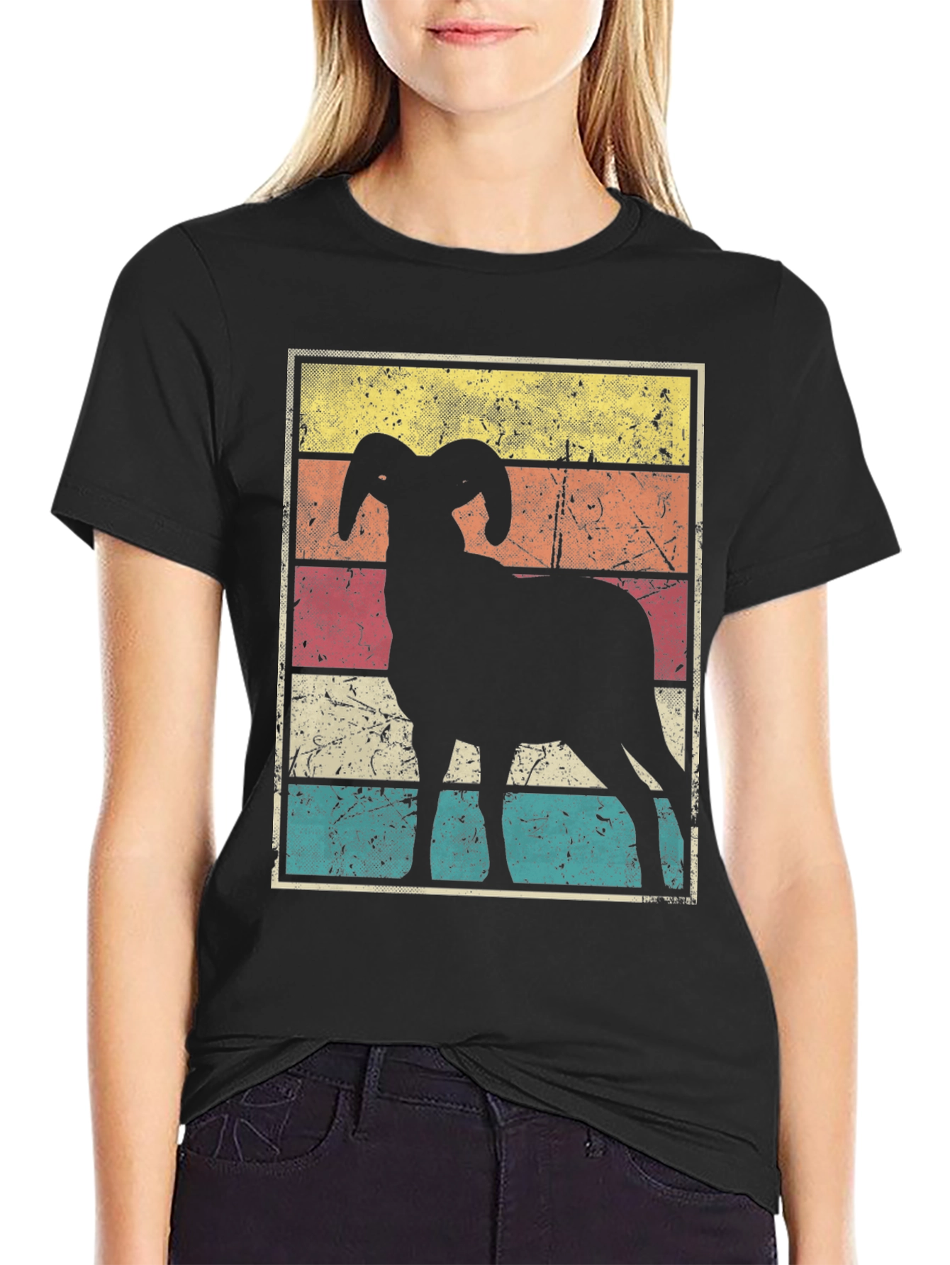 Black Retro Ram Graphic Tee - Black Cotton Blend view 2