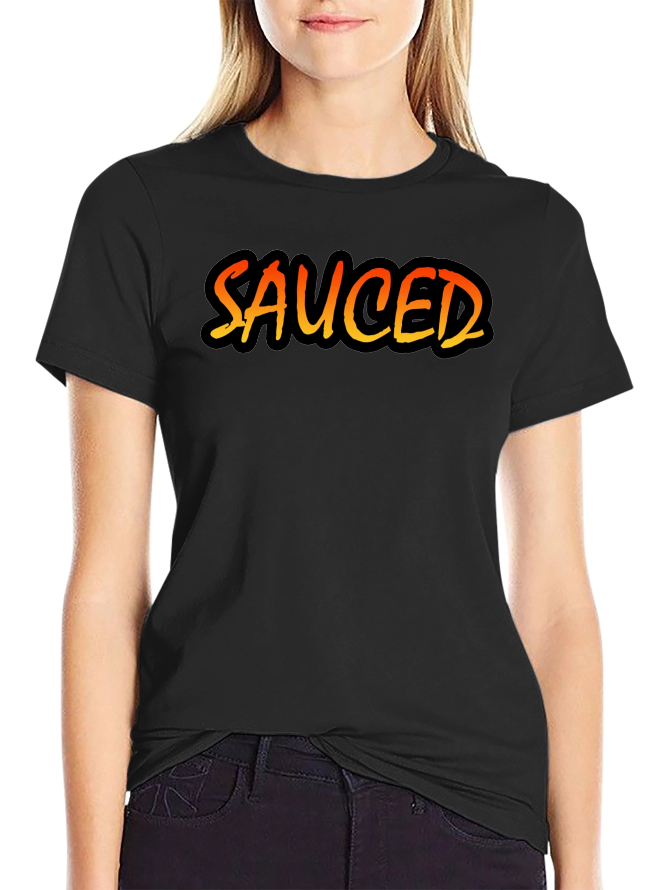 Black Sauced Graphic Tee - Black Cotton Blend T-Shirt view 2
