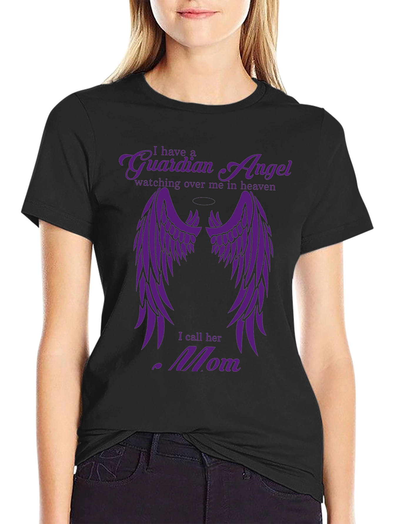 Black Guardian Angel Mom T-Shirt - In Memory view 2