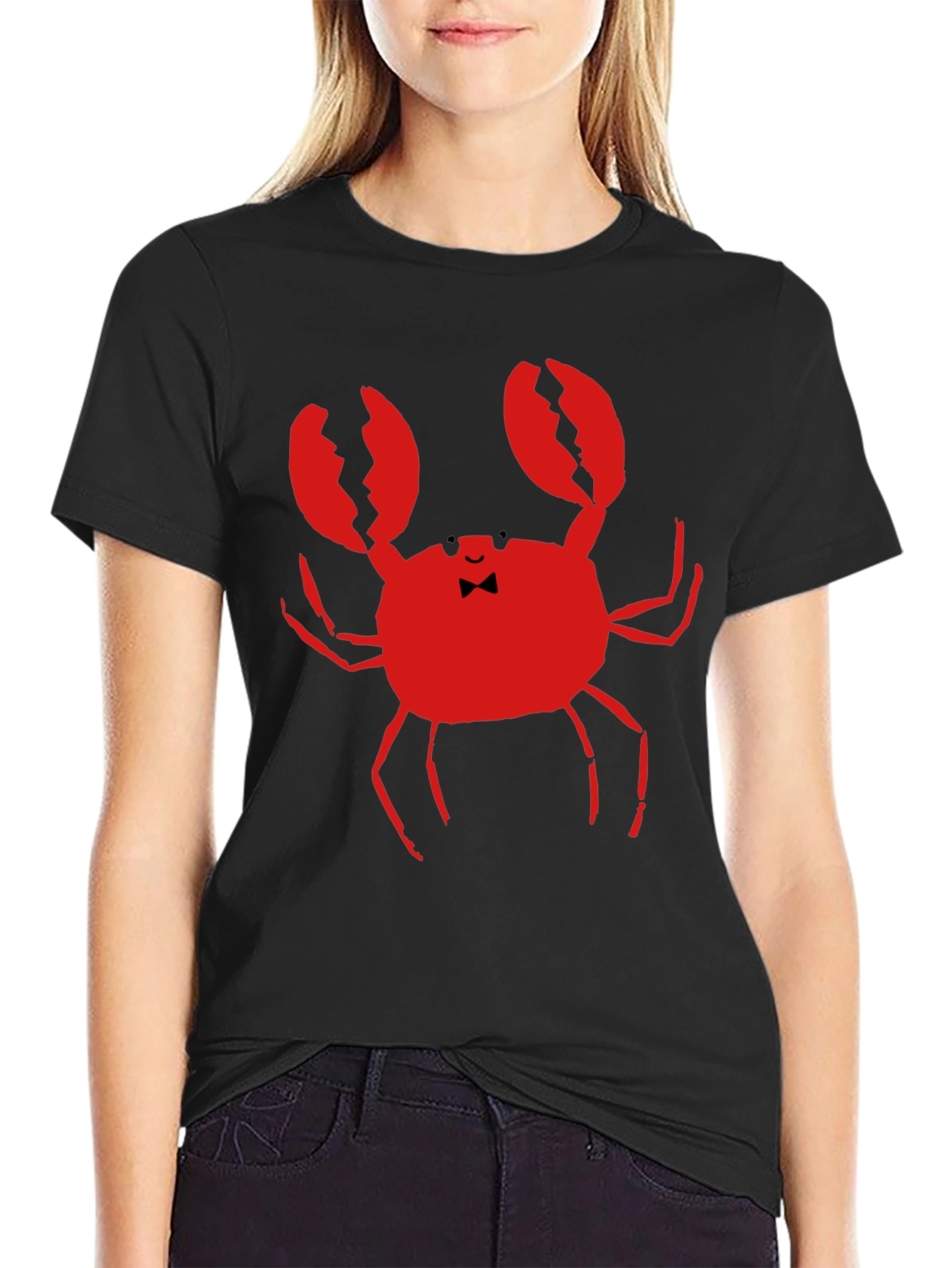 Black Crab Bowtie Graphic Tee - Black Cotton T-Shirt view 2
