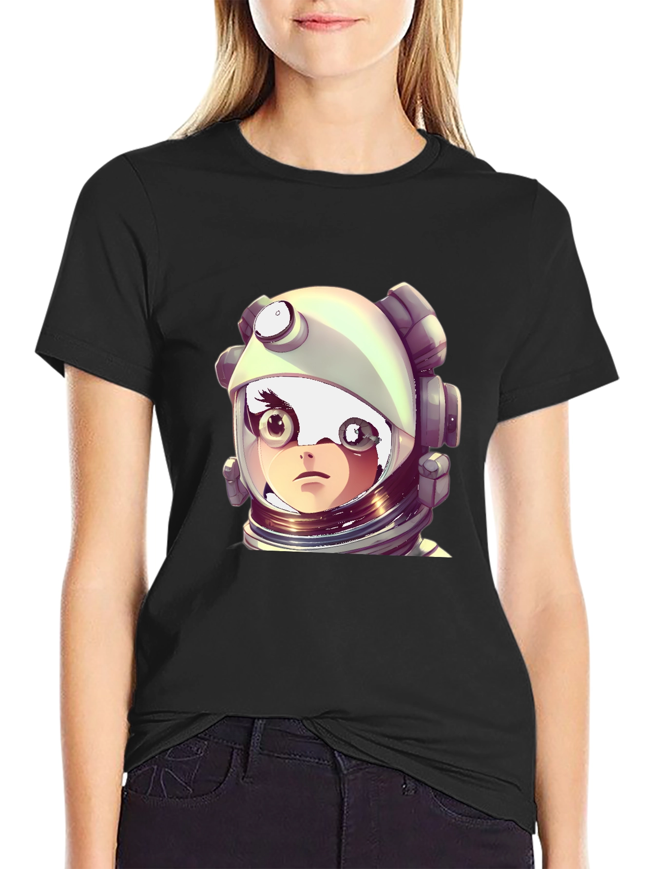 Black Astronaut Girl Graphic Black T-Shirt view 2