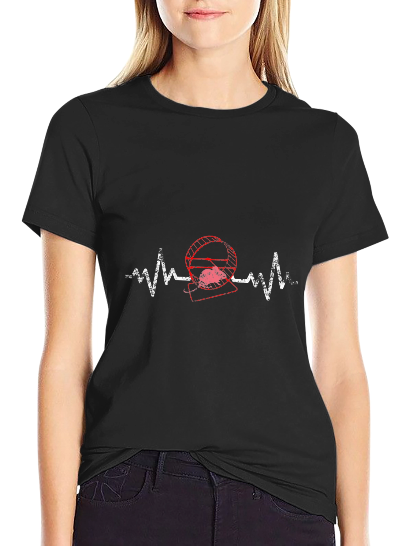Black Hamster Heartbeat Graphic Tee - Black view 2