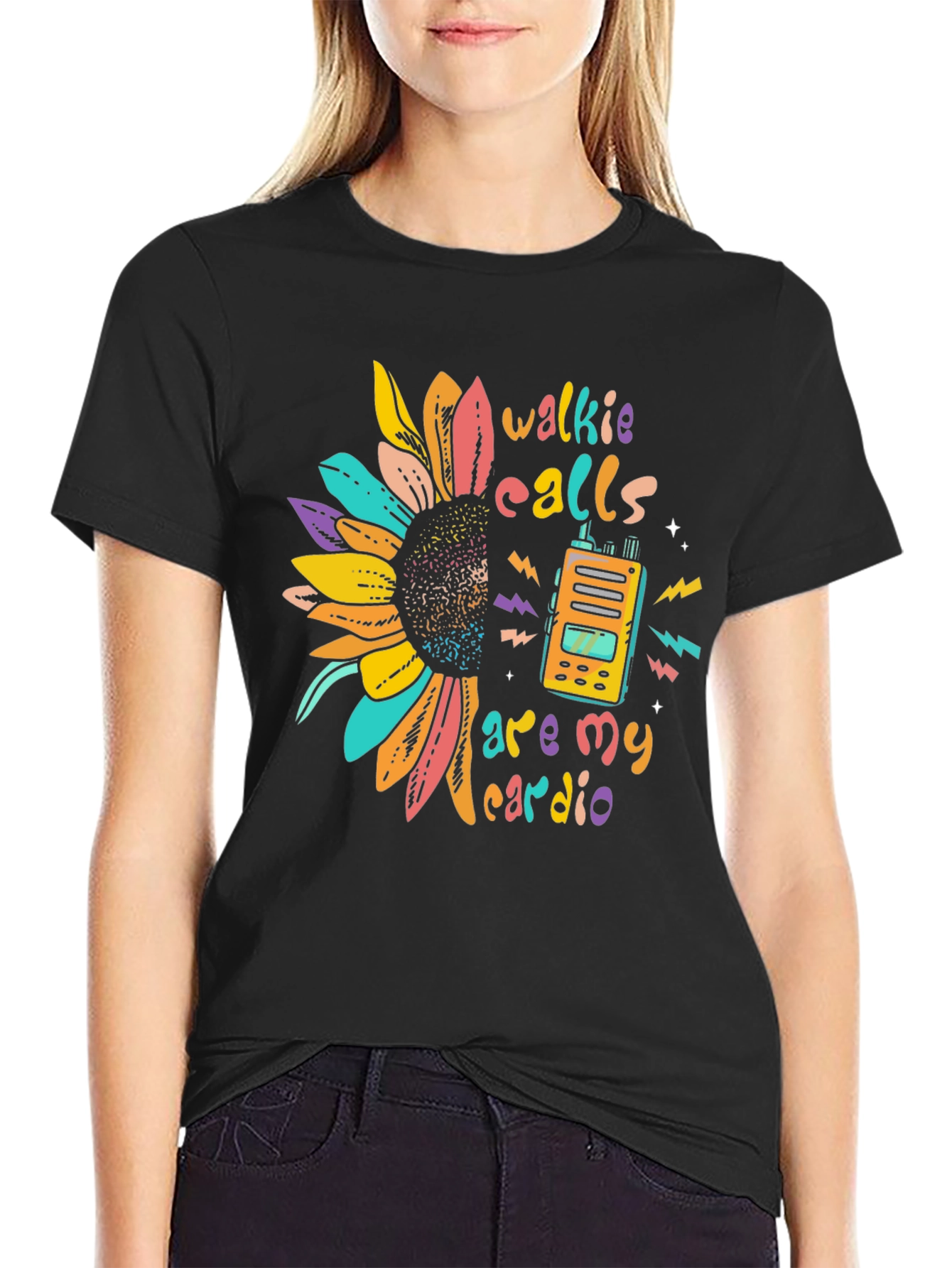 Black Walkie Calls Are My Cardio Graphic Tee view 2