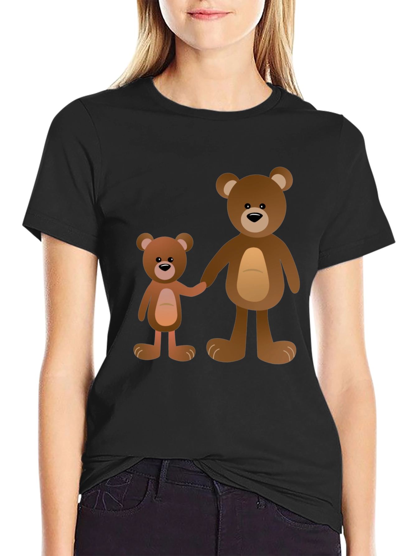 Black Cute Teddy Bear Family Black T-Shirt view 2
