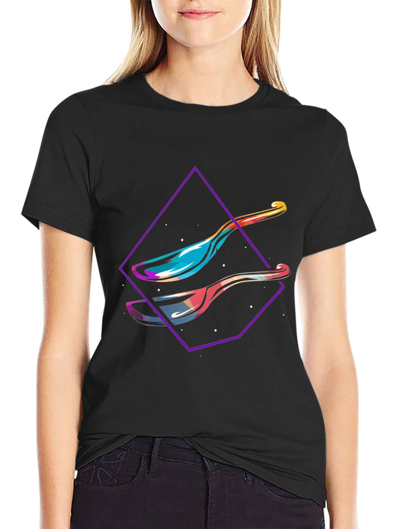 Black Modern Spoon Graphic Tee - Abstract Design Shirt view 2