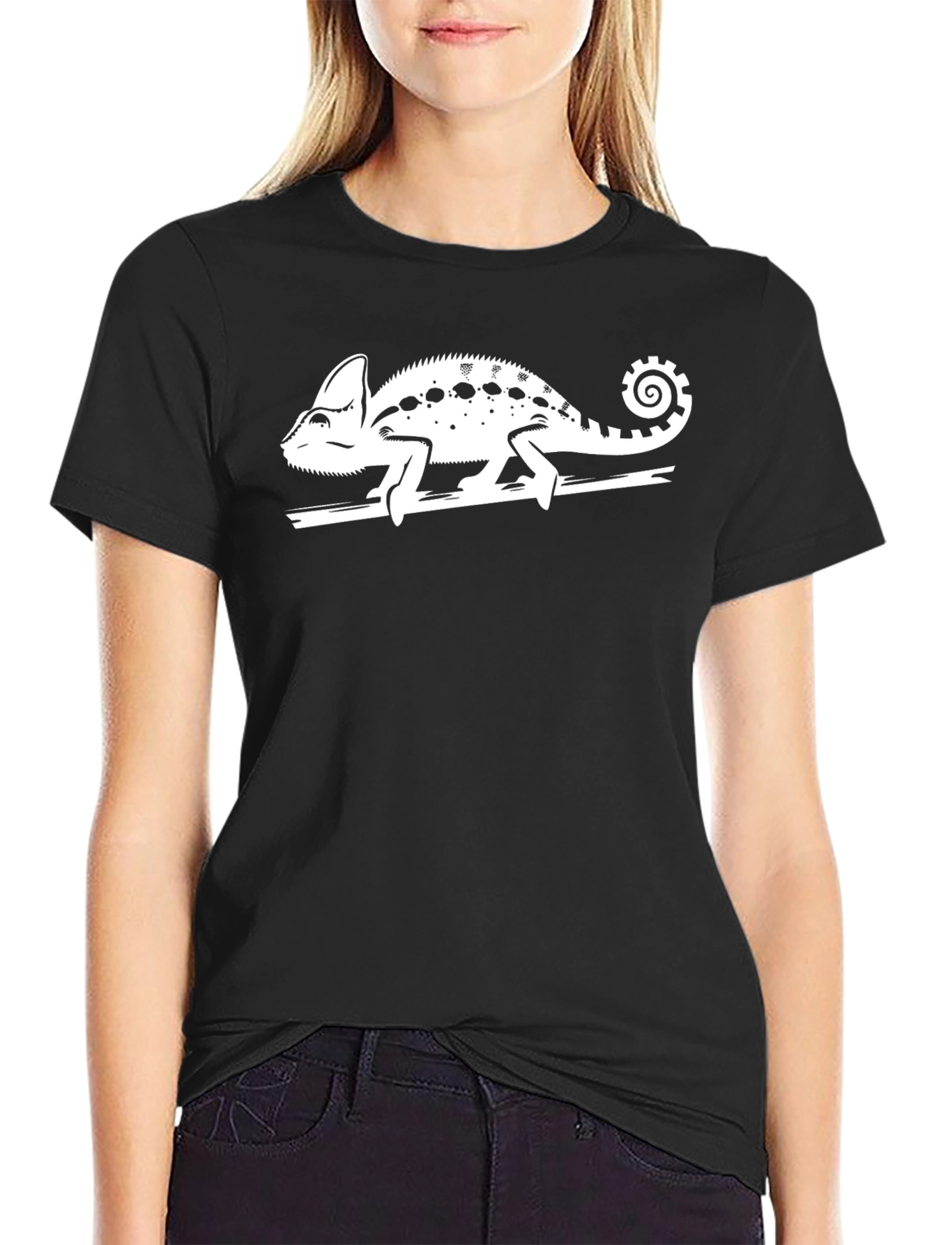 Black Chameleon Graphic Print Black T-Shirt view 2