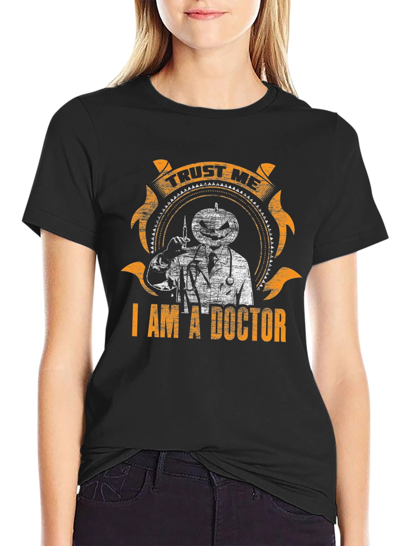 Black Trust Me I'm A Doctor Halloween Pumpkin T-Shirt view 2