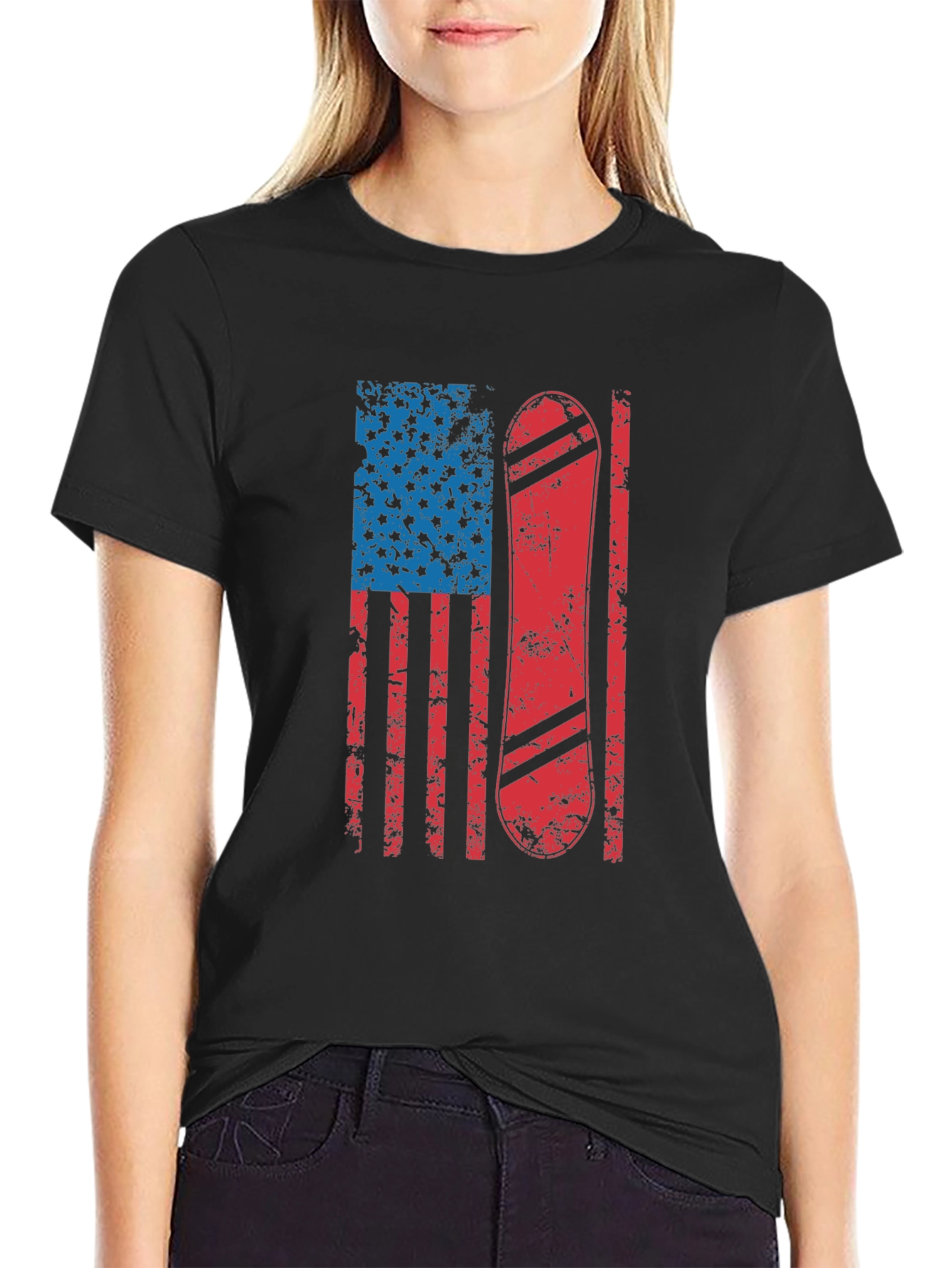 Black American Flag Snowboard T-Shirt view 2