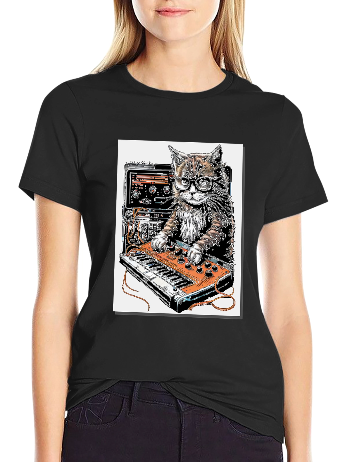 Black Cool Cat DJ Graphic T-Shirt view 2