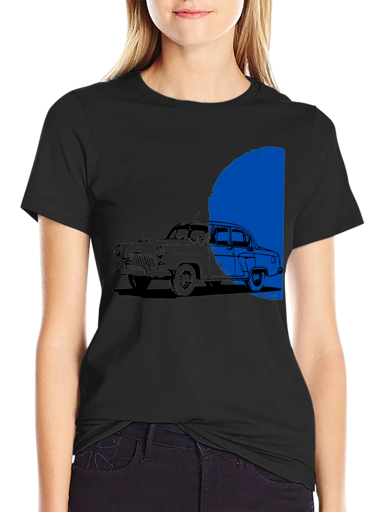 Black Classic Car T-Shirt - Retro Auto Design view 2