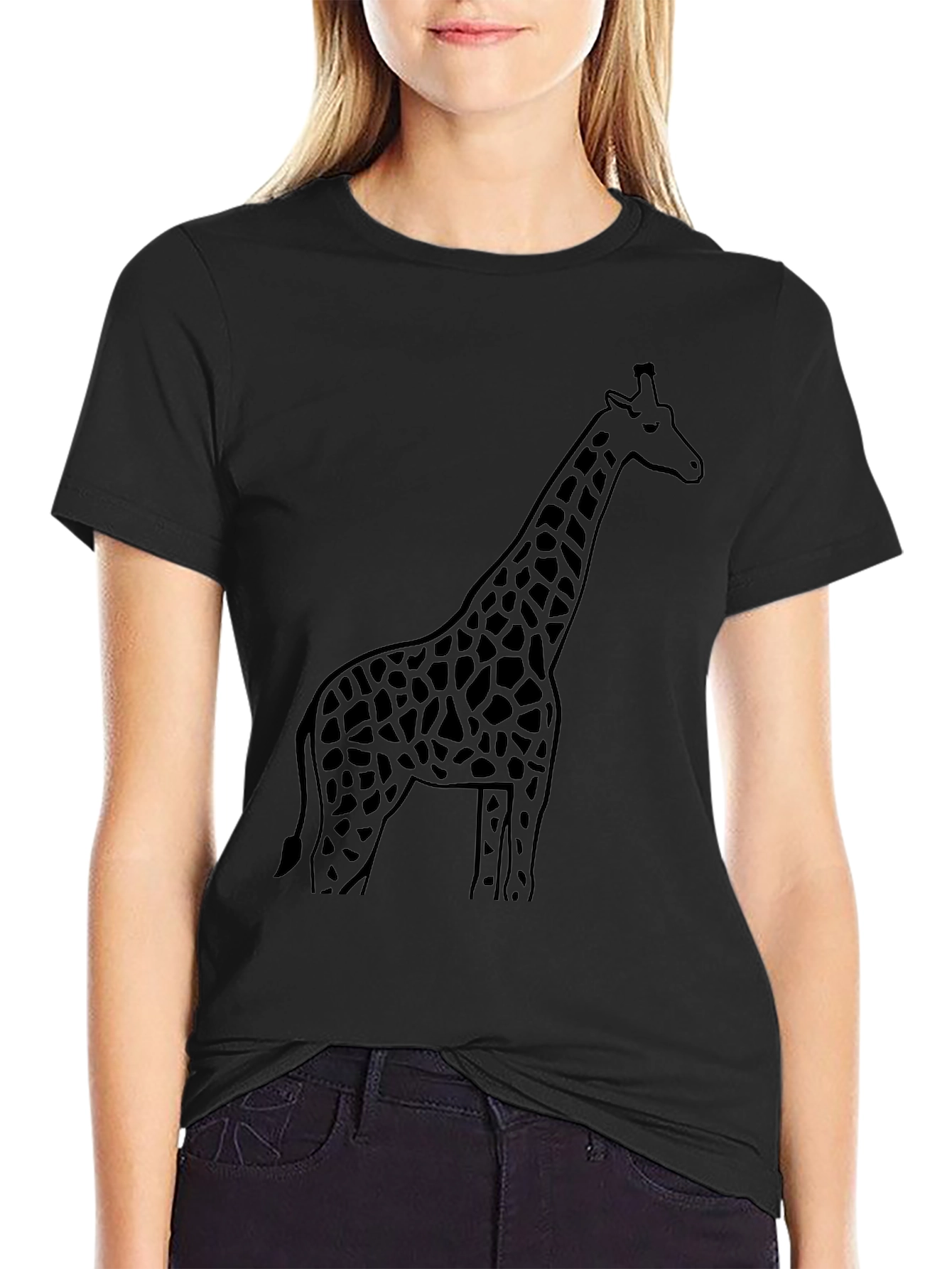 Black Giraffe Silhouette Black T-Shirt view 2