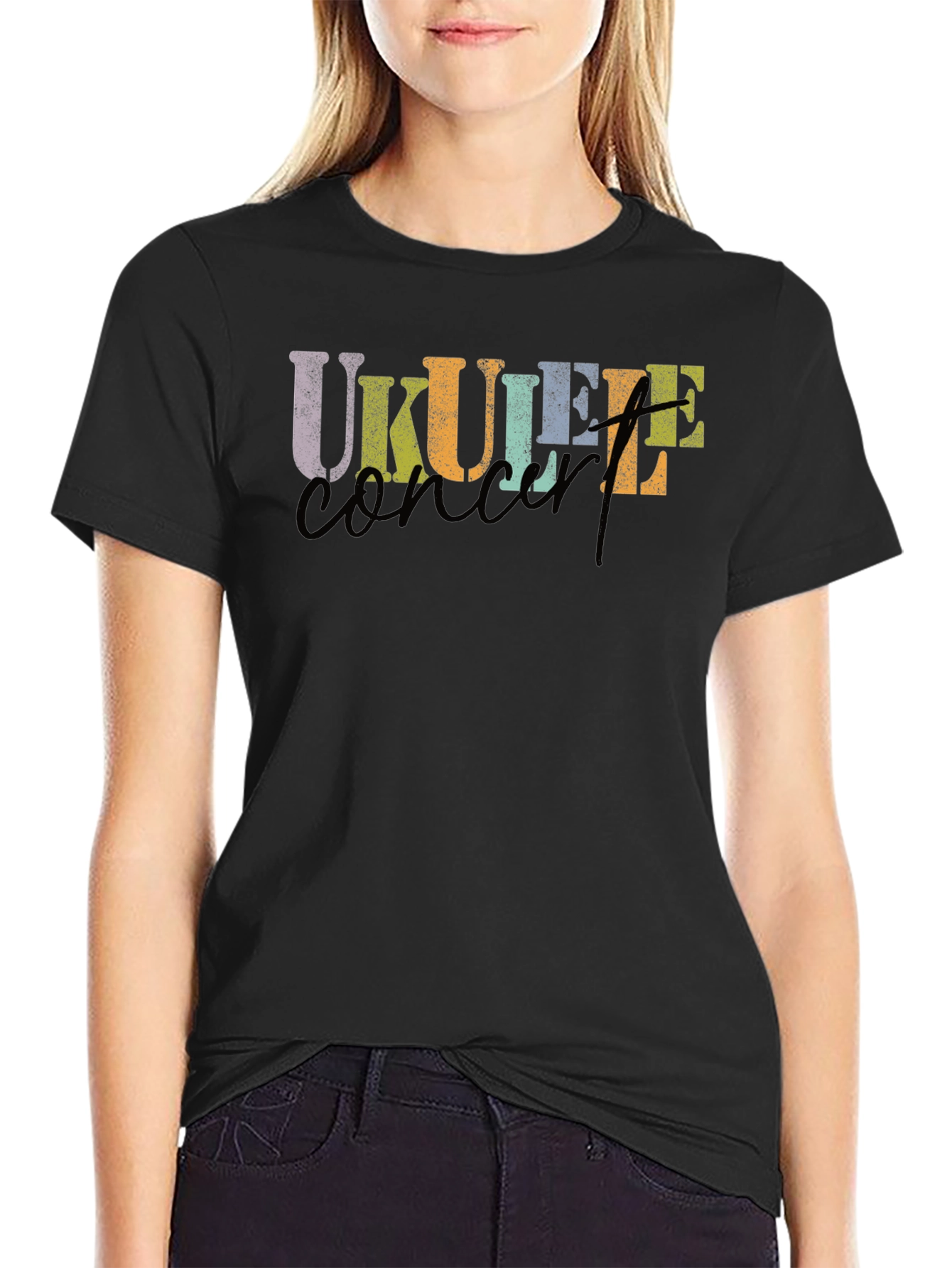 Black Ukulele Concert Black T-Shirt view 2