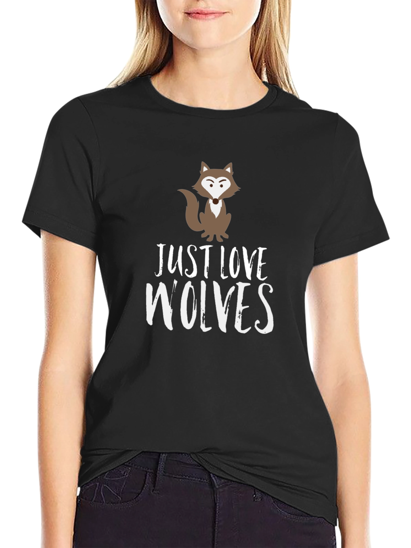 Black Just Love Wolves Graphic T-Shirt - Animal Lover Tee view 2