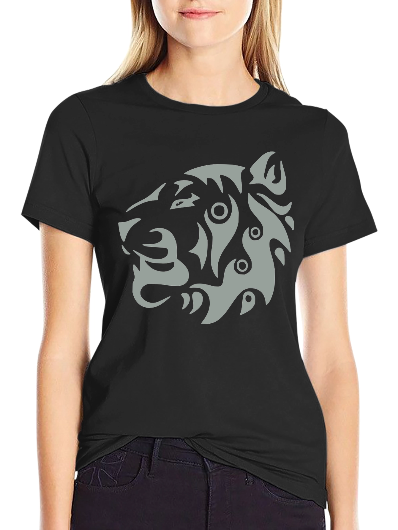 Black Tribal Tiger Graphic T-Shirt - Stylish Men's Tee view 2