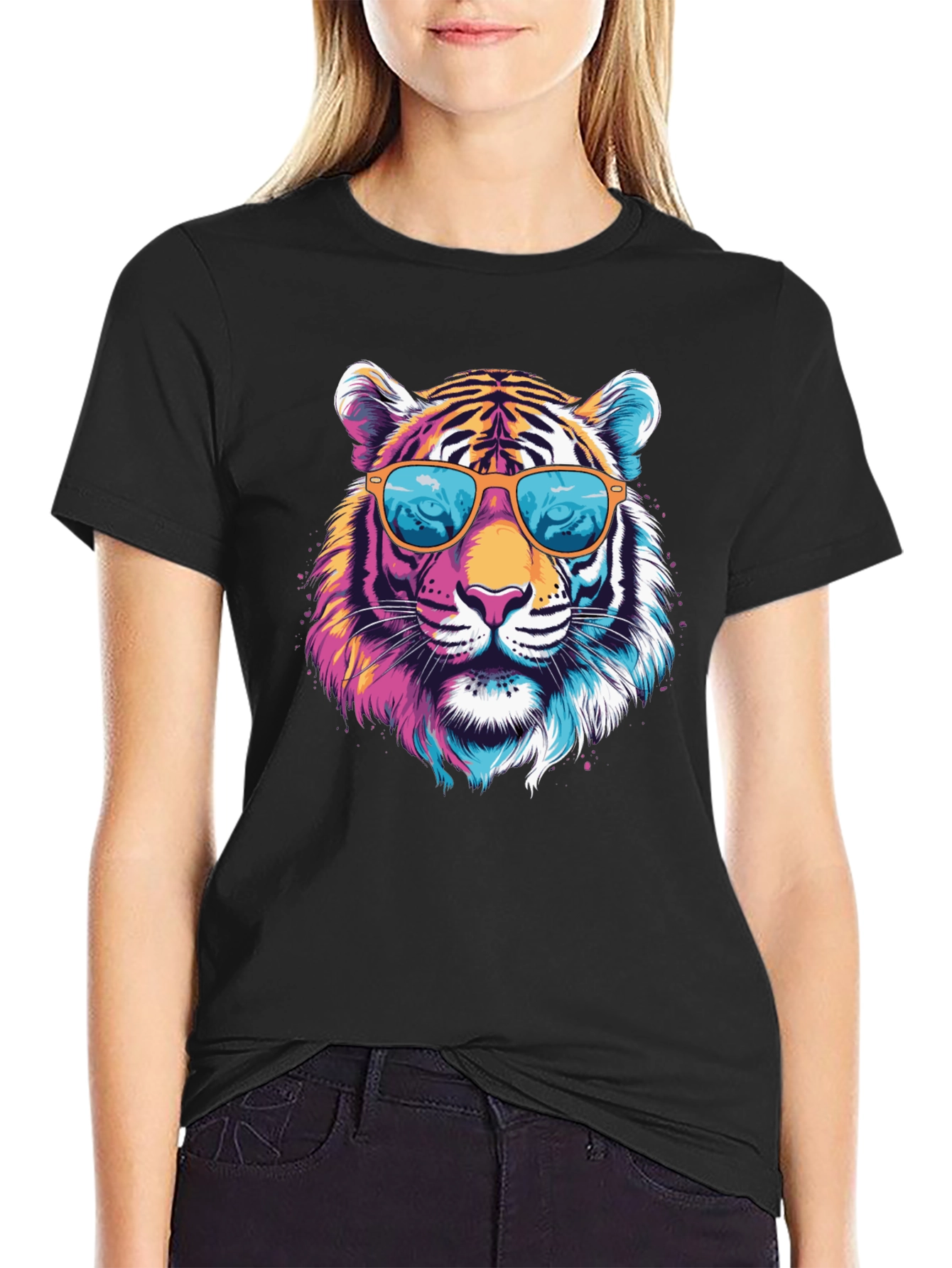 Black Cool Tiger Graphic T-Shirt view 2