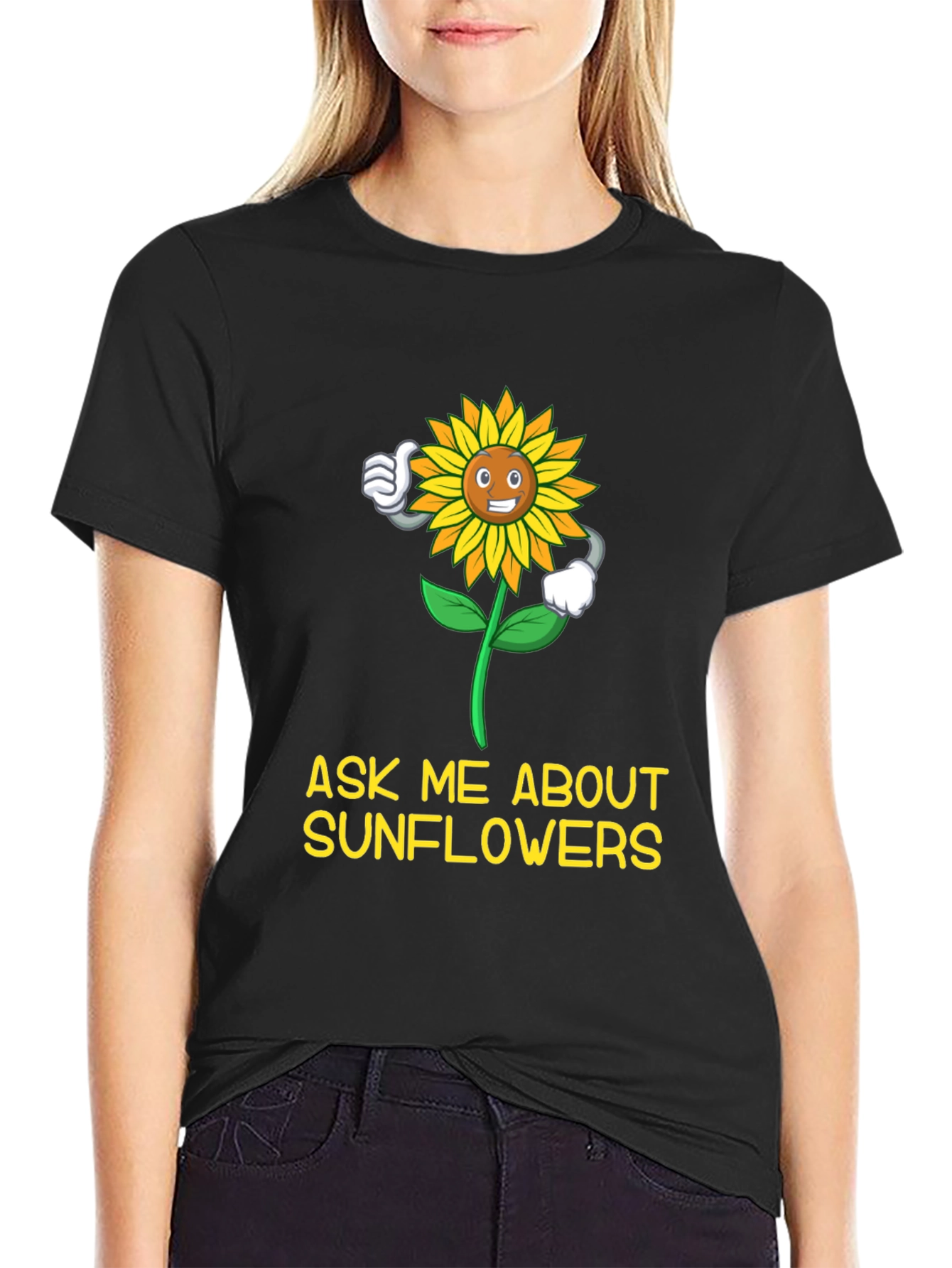 Black Ask Me About Sunflowers T-Shirt view 2