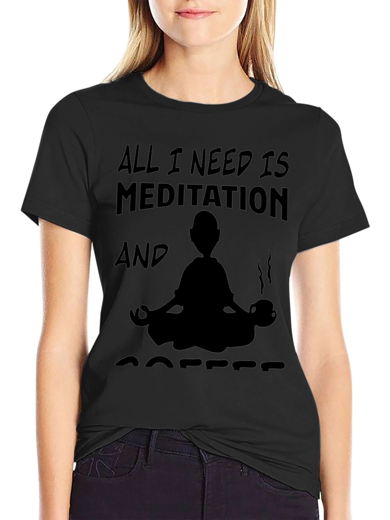 Black Meditation & Coffee Graphic T-Shirt view 2
