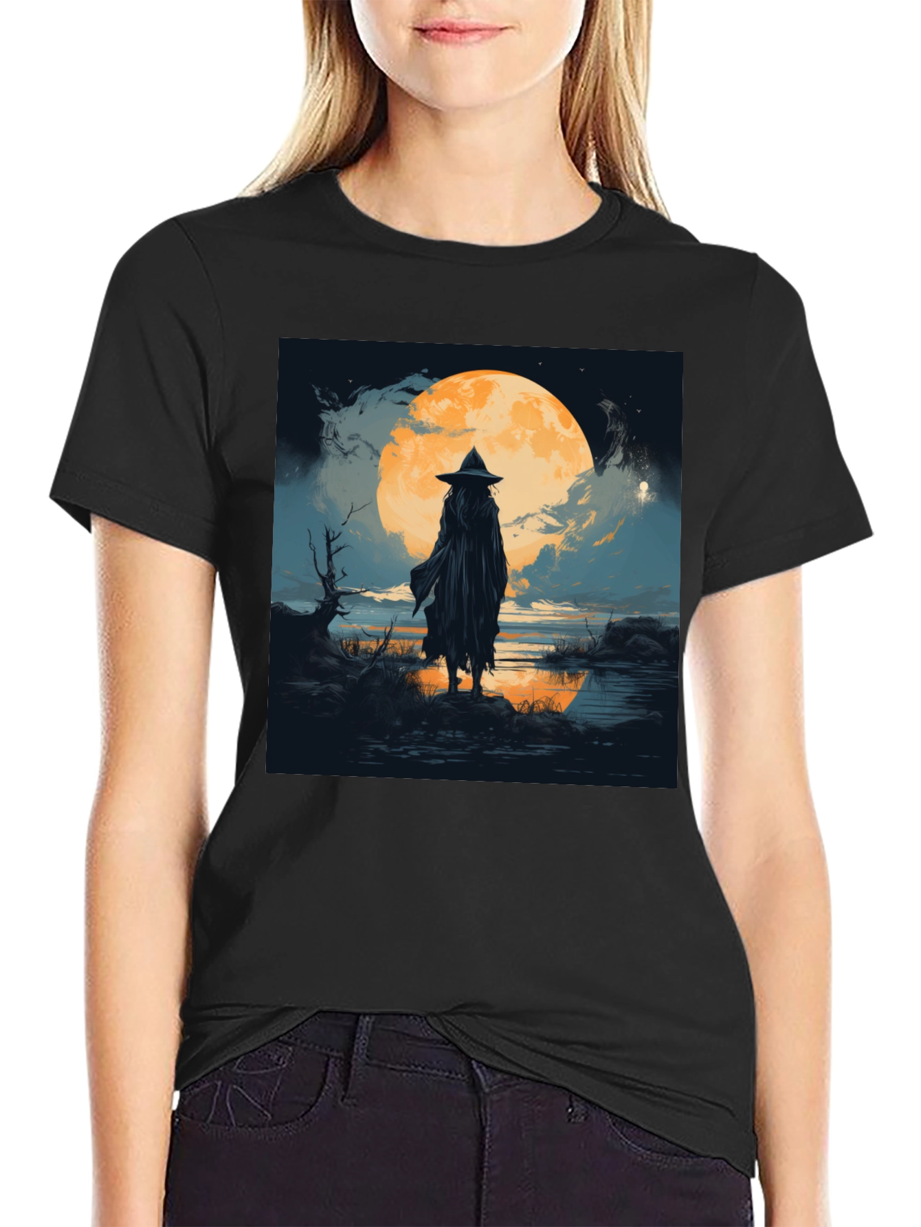 Witch at Moonlight Graphic Tee - Men's Black T-Shirt - 2