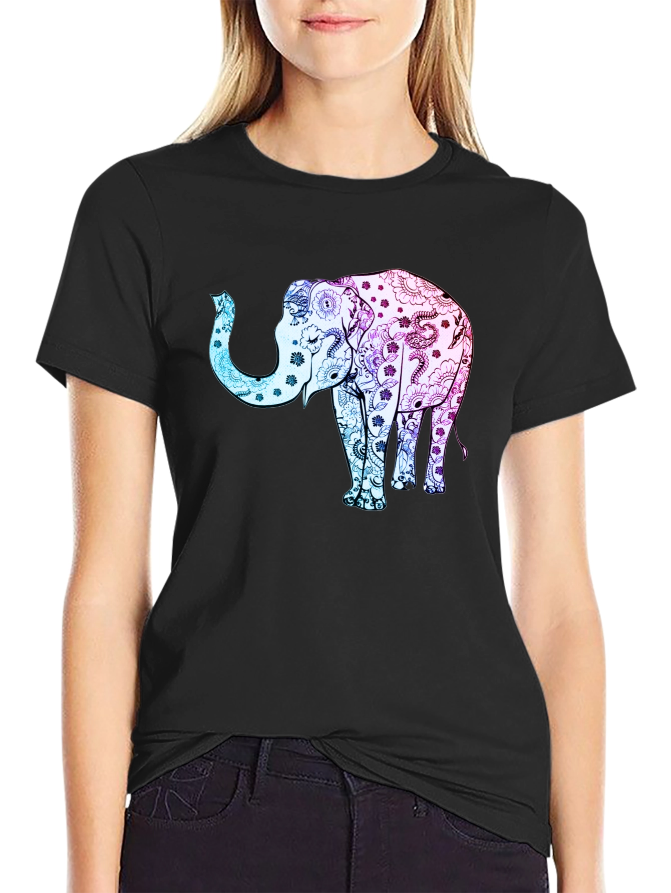 Black Elephant Mandala Graphic Tee - Stylish Men's T-Shirt view 2