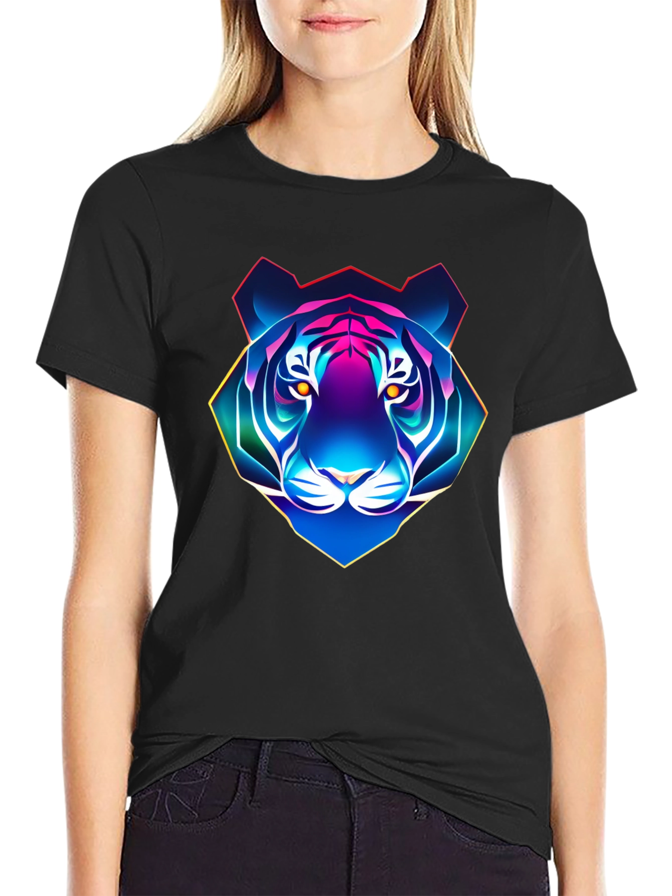 Black Neon Tiger Graphic T-Shirt - Men's Black Tee view 2