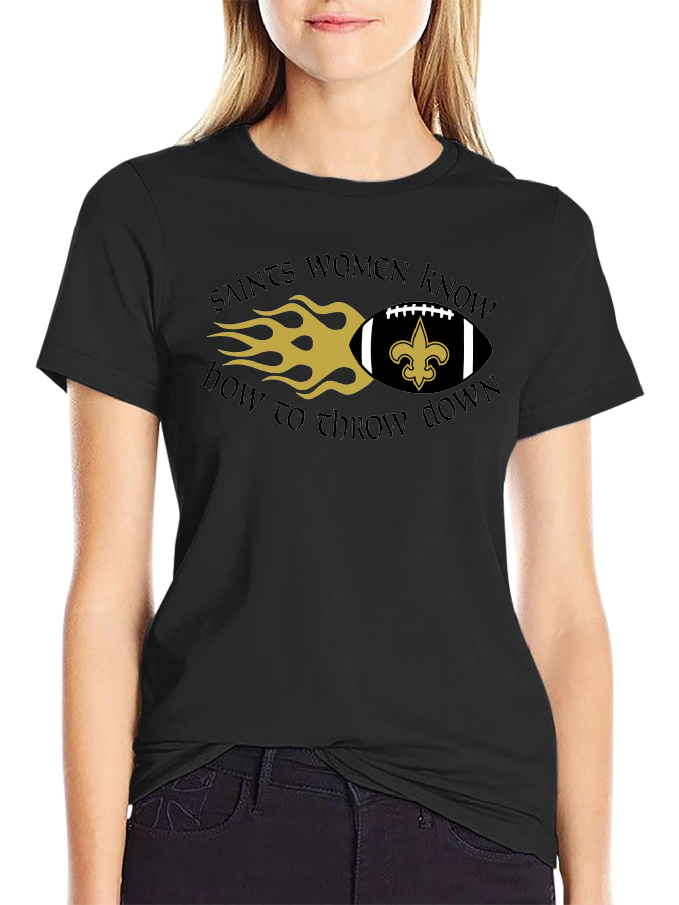 Black Saints Women Know How to Throw Down T-Shirt view 2