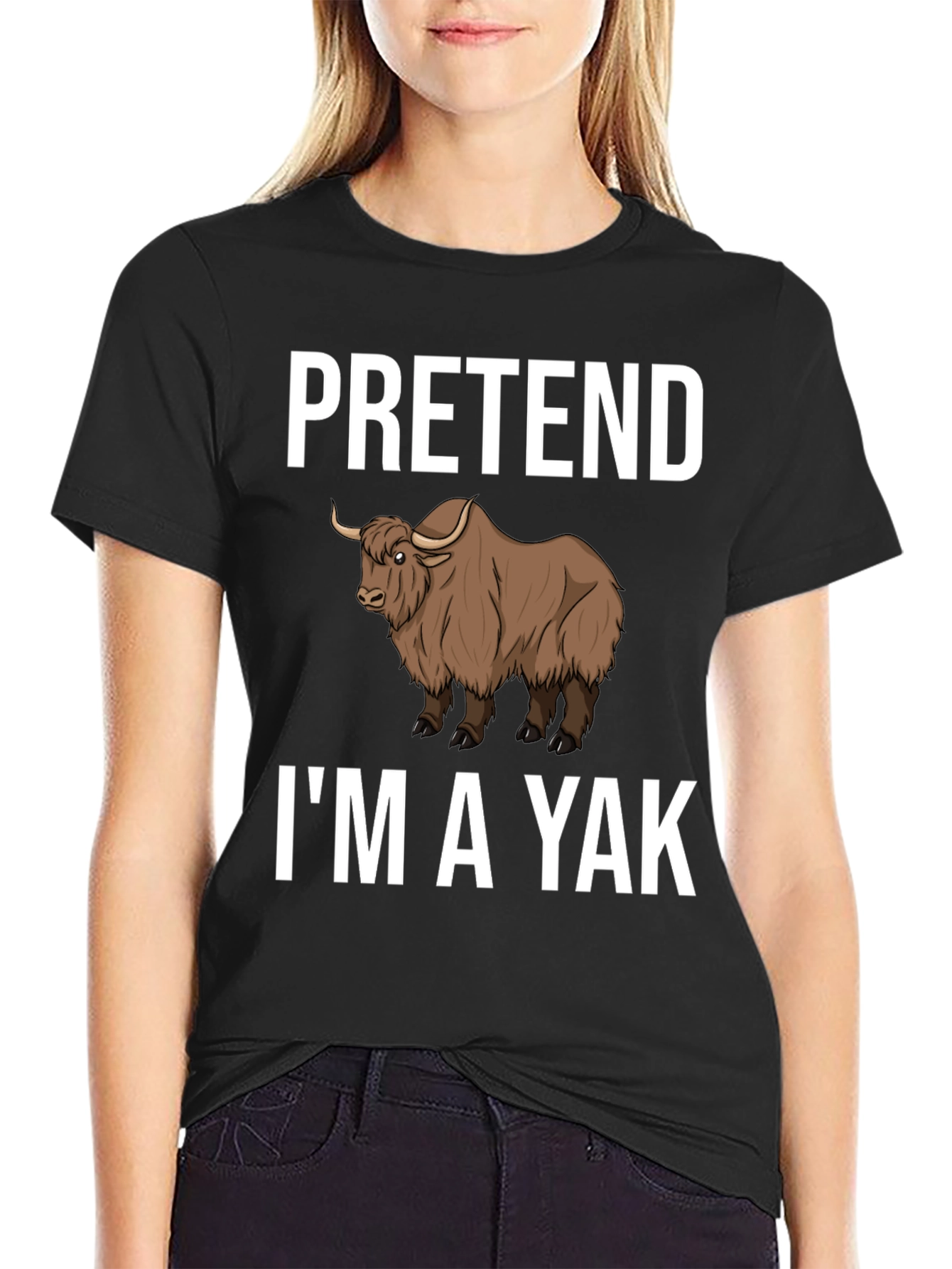 Black Pretend I'm a Yak Funny T-Shirt view 2