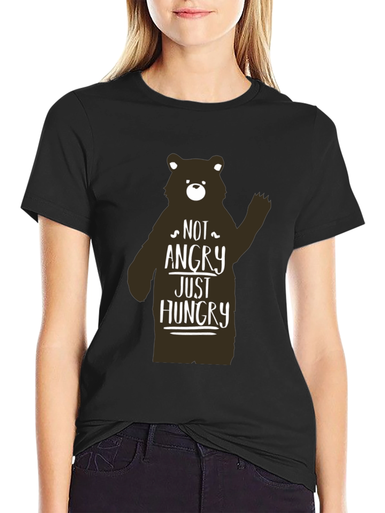 Black Not Angry Just Hungry Bear Graphic T-Shirt view 2