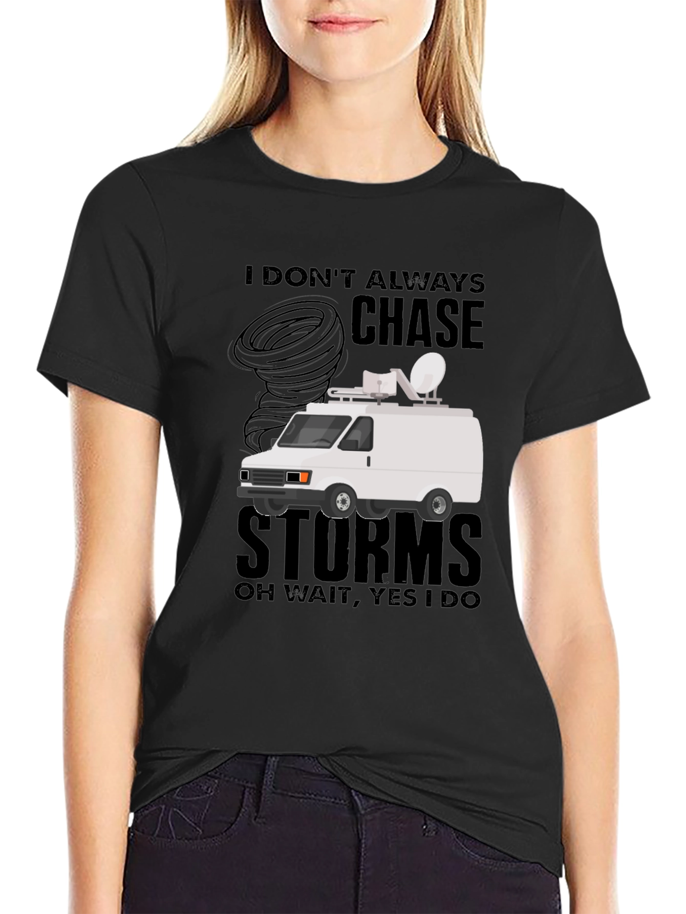 Black Storm Chaser T-Shirt - Funny Weather Van Tee view 2