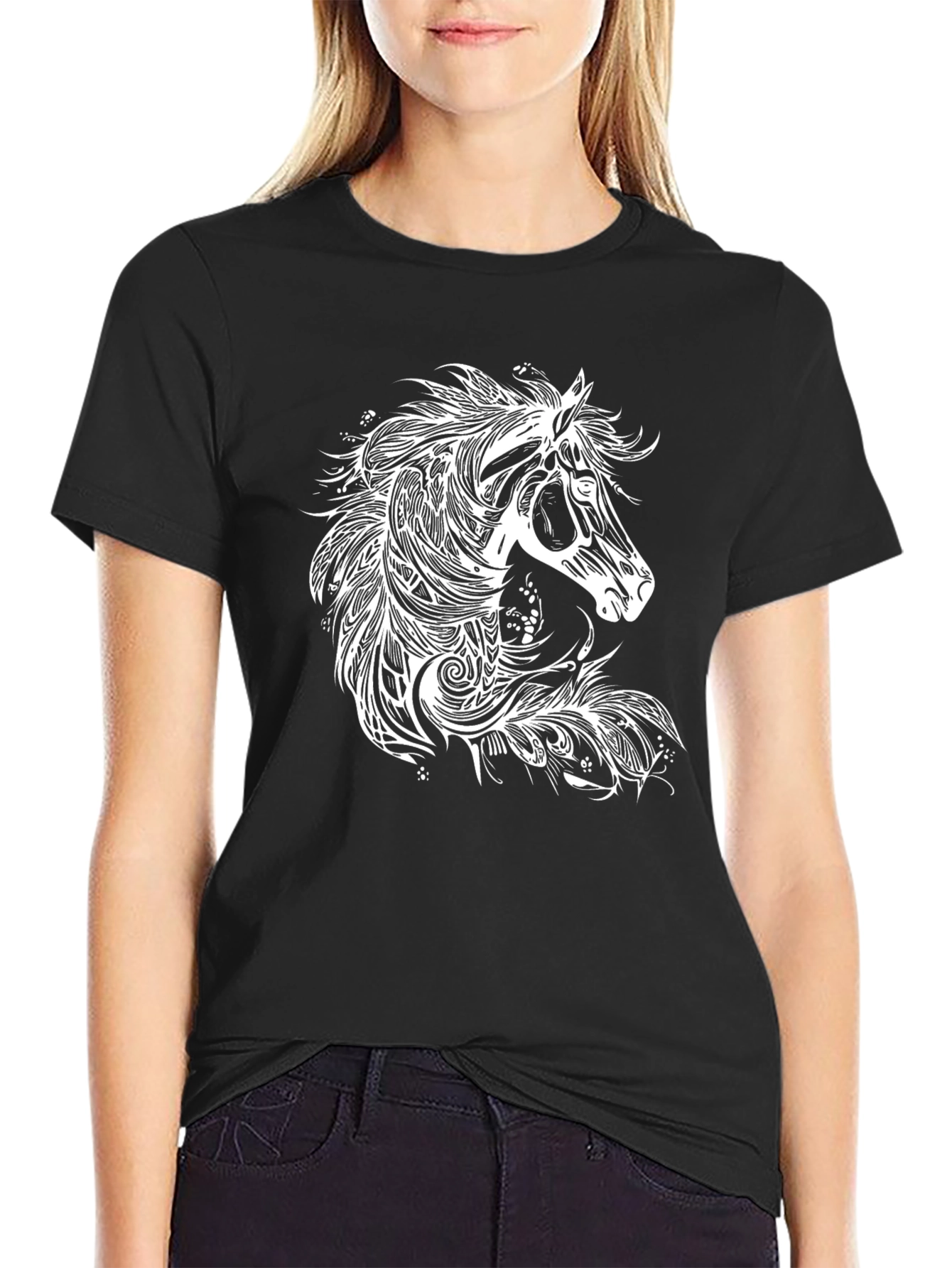 Black Horse Graphic Tee - Black Cotton T-Shirt view 2