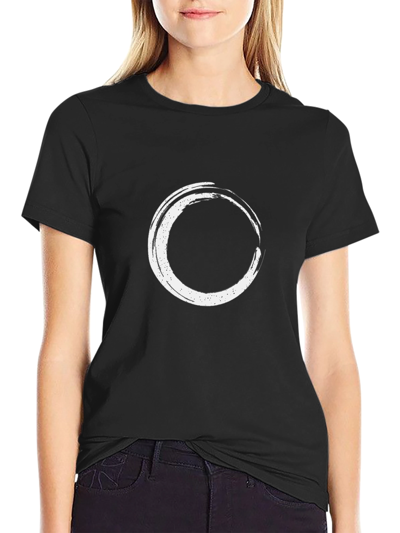 Black Men's Black T-Shirt with White Circle Graphic view 2