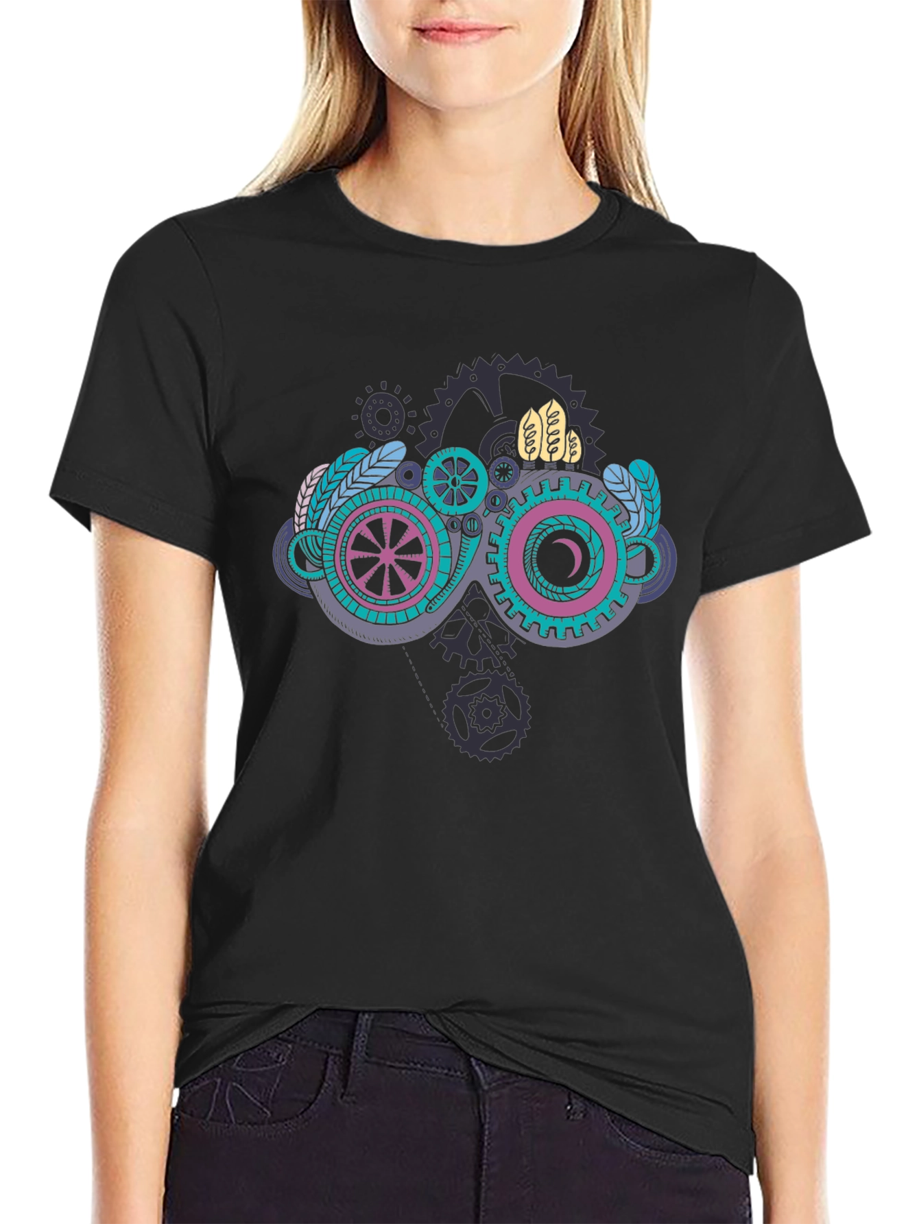 Black Steampunk Goggles Graphic Black T-Shirt view 2