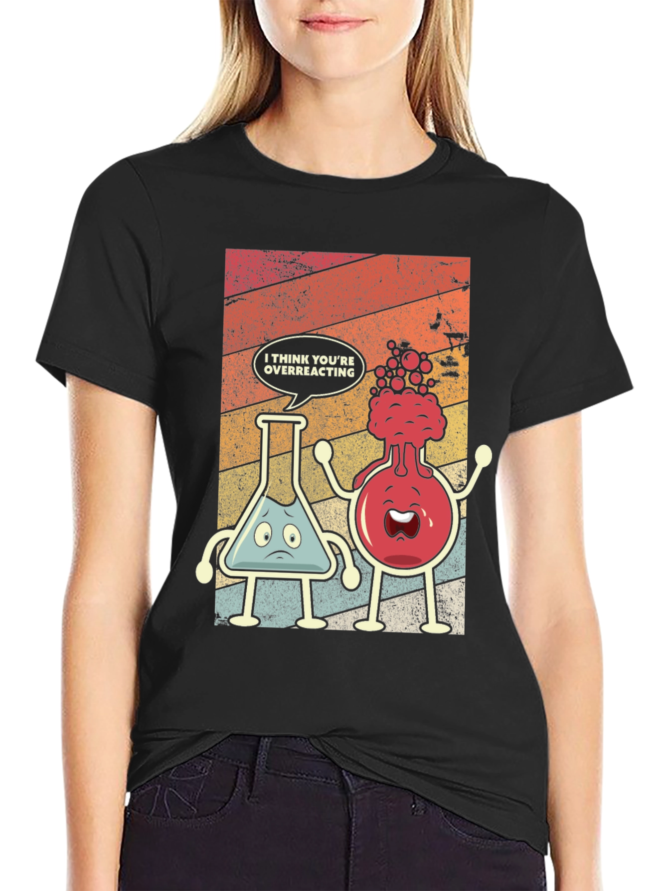 Black Funny Chemistry T-Shirt: Overreacting view 2