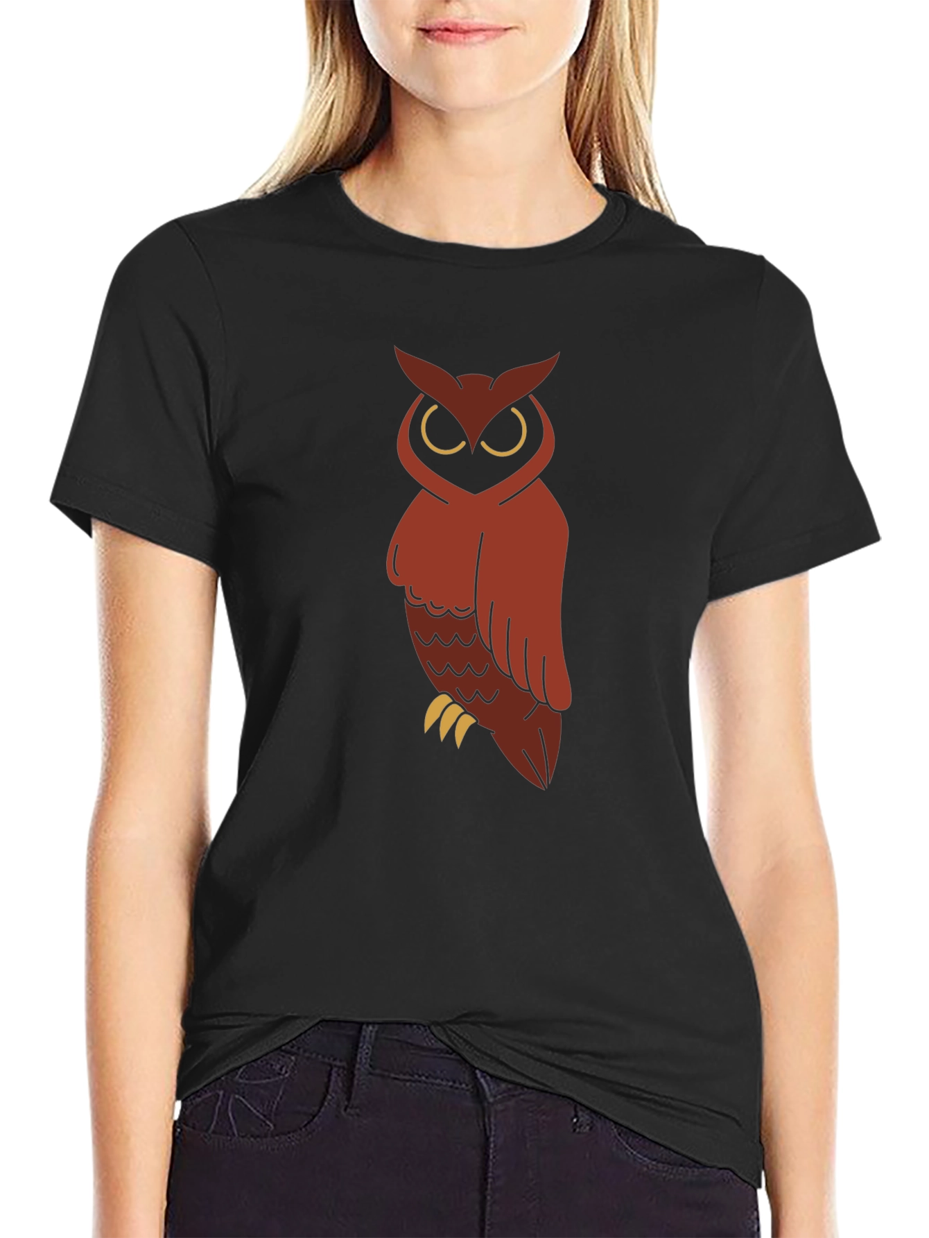 Black Owl Graphic Print Black T-Shirt view 2
