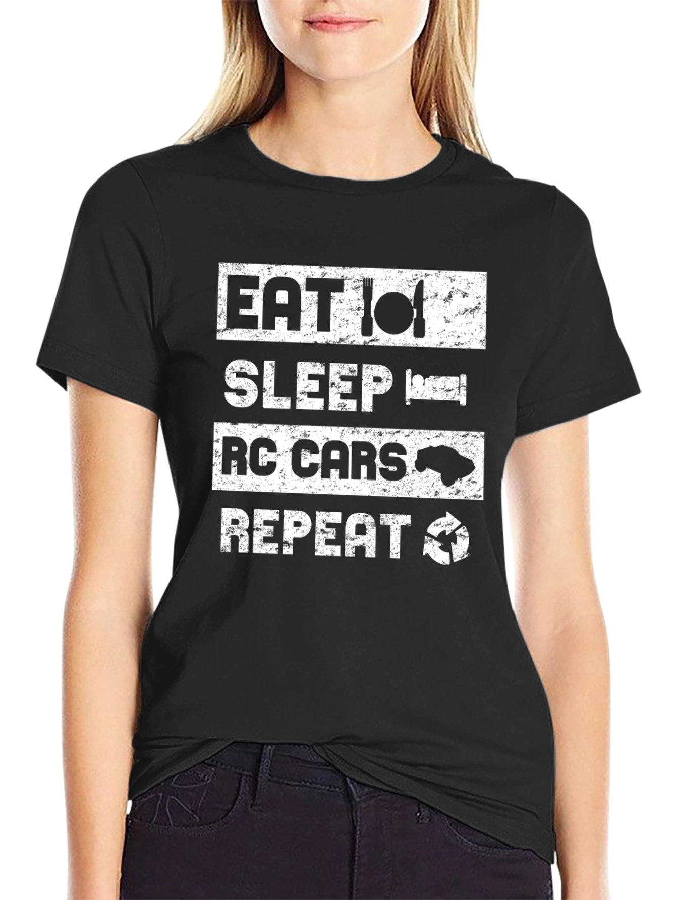 Black Eat Sleep RC Cars Repeat Black T-Shirt view 2