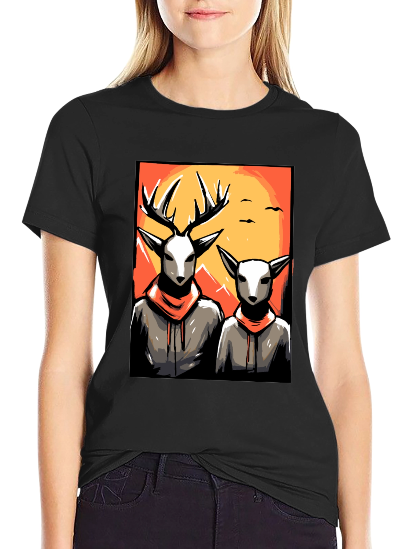 Black Deer Duo Graphic Tee - Cool Urban Style view 2