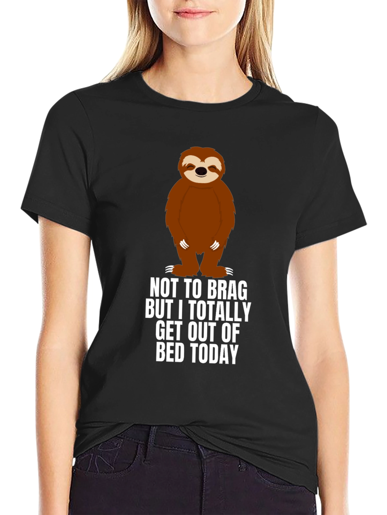 Black Sloth 'Out of Bed' Graphic T-Shirt view 2