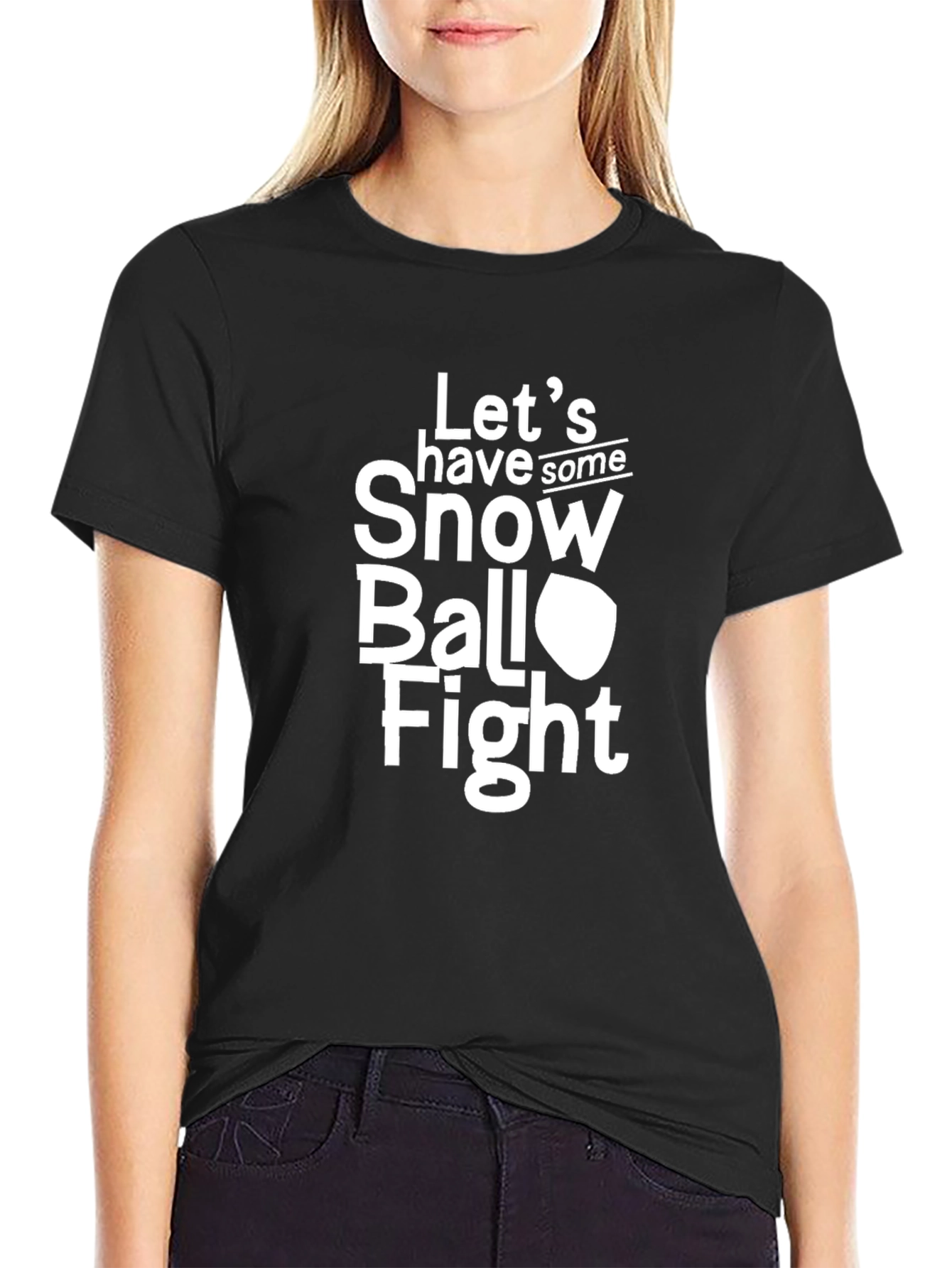Black Snowball Fight T-Shirt - Funny Winter Fun view 2