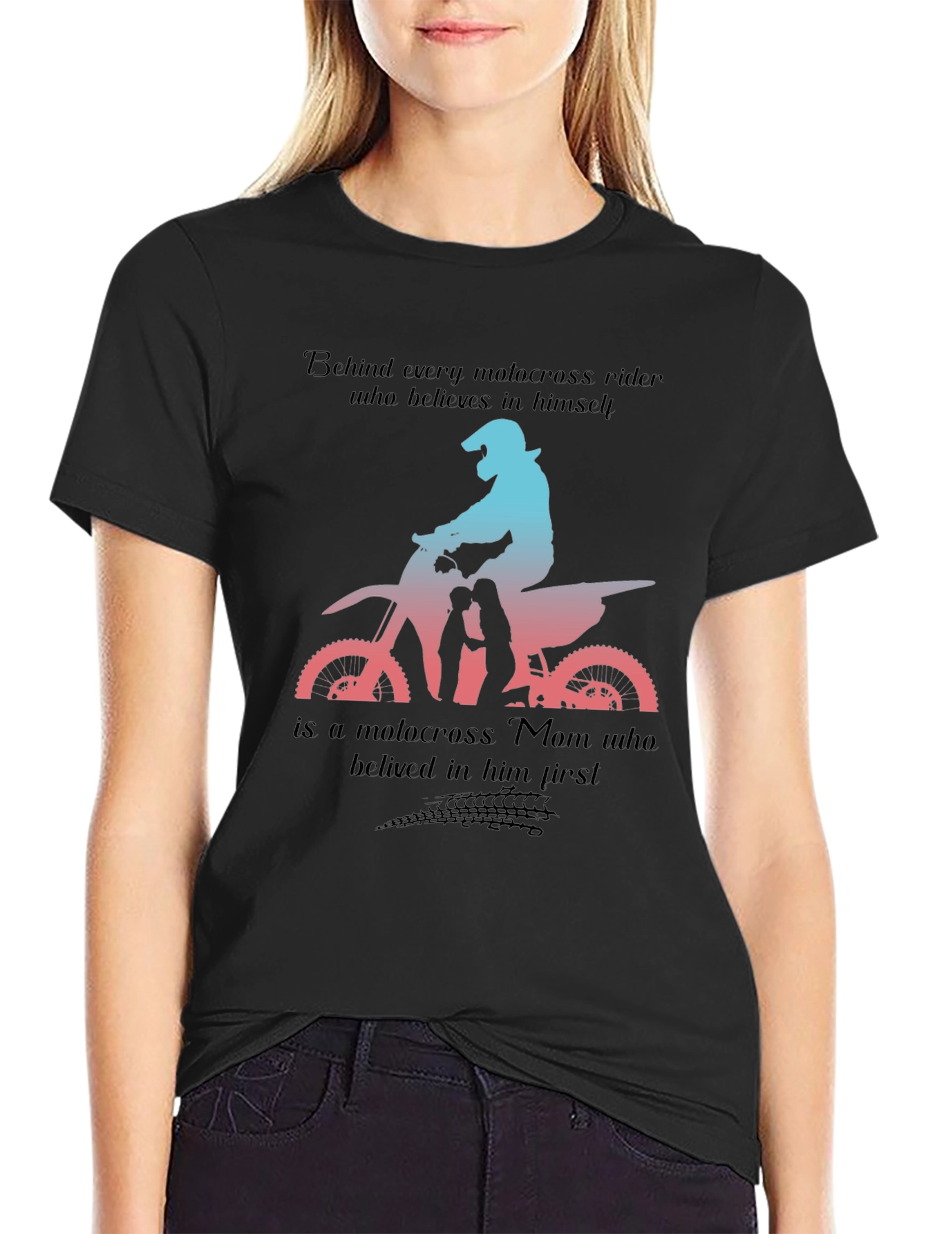 Black Motocross Mom T-Shirt: Behind Every Rider view 2